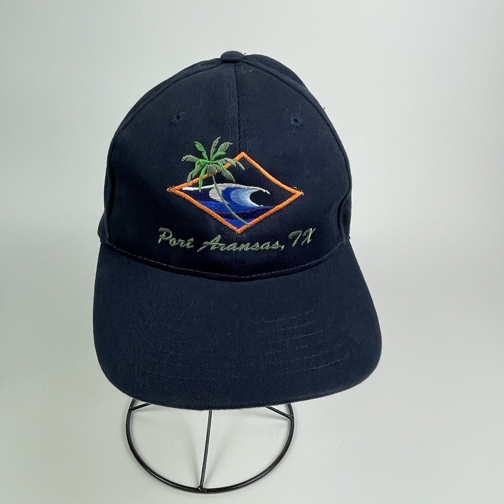 Port Aransas TX Blue Palm Tree Embroidered Adjustable Hat Strapback Baseball Cap